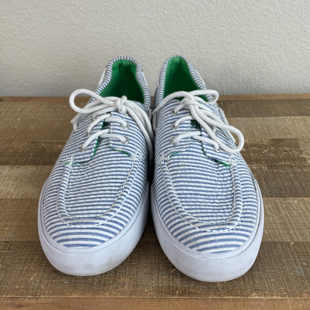 Polo by Ralph Lauren Blue & White Striped Canvas Boat Shoes - Picture 5 of 9